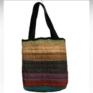 RAINBOW Quilted Small Tote Bag Lined with Straps 11 x 8 x 3 inches